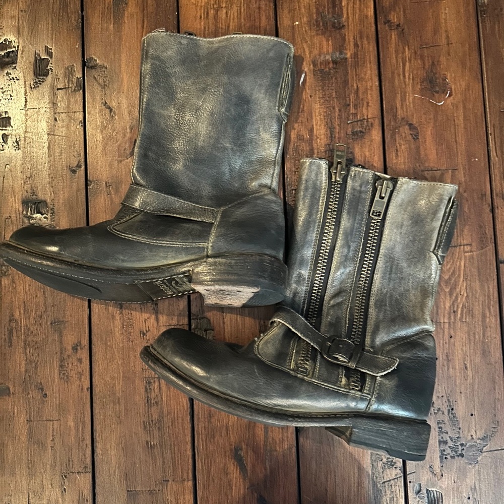 Black Leather Ankle Boots with Buckle Straps - Picture 2 of 5